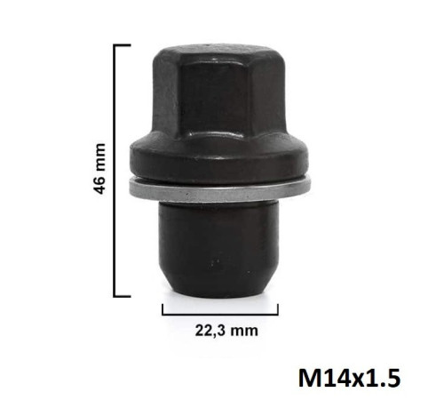 M14x1.5x42 HEX 22 mm Flat Diska uzgrieznis (melns)
