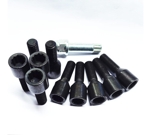 M12x1,5x32 Zvaigznes atslēga (20mm) tuninga skrūve (melna) (10 gab. + atslēga)