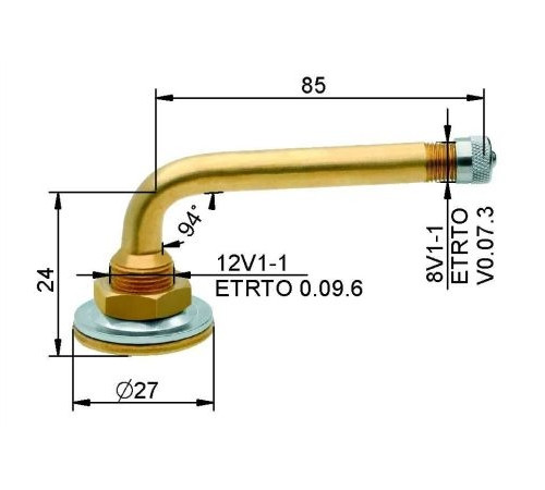 Kameru ventīlis VG12 85 mm (taisns)