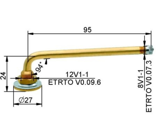 Kameru ventīlis VG12 95 mm (taisns)