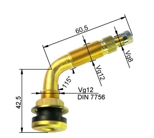 Air/water Valve Ø 16 x 57 mm (65°)