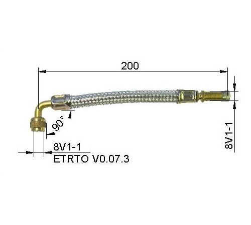 Ventīļpagarinātājs ar met,vijumu200 mm ar 90°