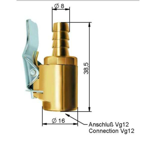 Tire inflating nozzl e8 x 15 mm