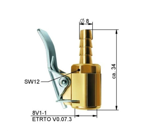 Tire inflating nozzle 8 mm