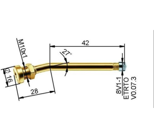 Kravas auto bezk, ventīlis Ø 9,7 x 70 mm (liekts 27°)