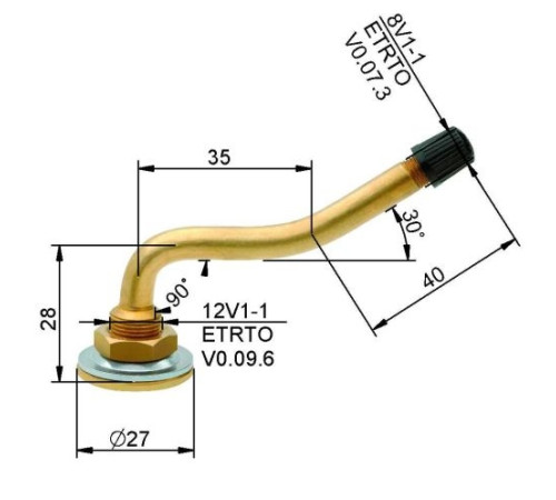 Kameru ventīlis VG8 85 mm (liekts)