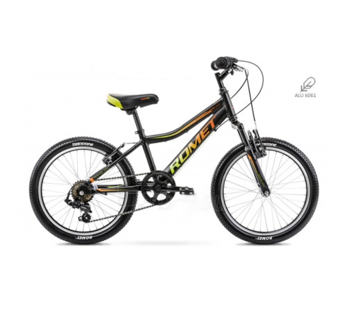 Bērnu divritenis 6 ātrumi Romet Rambler 20" Kid 1 Alumīnija rāmis 2021 black - orange