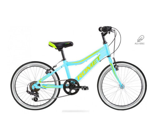 Bērnu divritenis 6 ātrumi Romet Rambler 20" Kid 1 Alumīnija rāmis 2021 blue - green