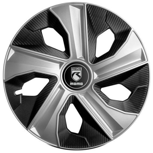 Dekoratīvās riteņu uzlikas MOMO REDS 15" MATT SILVER BLACK CARBON (4 gab.)
