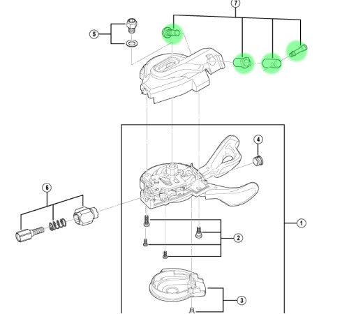 Pārslēdzēja rokturis montāžas elementi Shimano SL-M670 I-Spec B