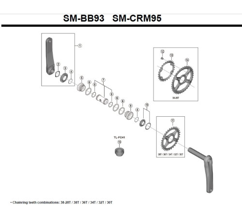 Priekšējā ķēdes riteņa Shimano XTR SM-CRM95 30T