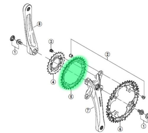 Priekšējā ķēdes riteņa Shimano ACERA FC-M361 38T