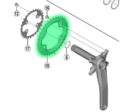 Priekšējā ķēdes riteņa Shimano DEORE FC-M6000-2 38T-BF