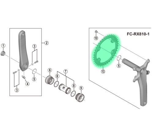 Priekšējā ķēdes riteņa Shimano GRX FC-RX810 42T