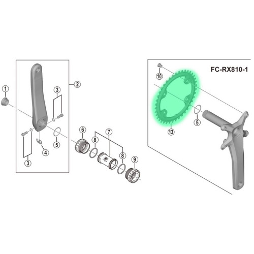 Priekšējā ķēdes riteņa Shimano GRX FC-RX810 42T