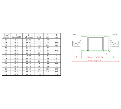 BB-set SunRace BBS15 BSA 68mm steel/steel-107MM