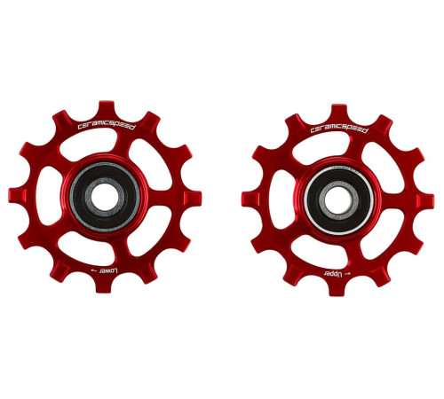 Tension and guide pulley set CeramicSpeed for Shimano 11s 12-tooth NW 9100/8000/RX800/GRX Alloy 607 stainless steel red (108565)