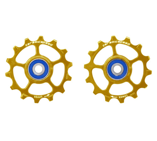 Tension and guide pulley set CeramicSpeed for Shimano 12s XT/XTR MTB Alloy 607 stainless steel gold (107503)