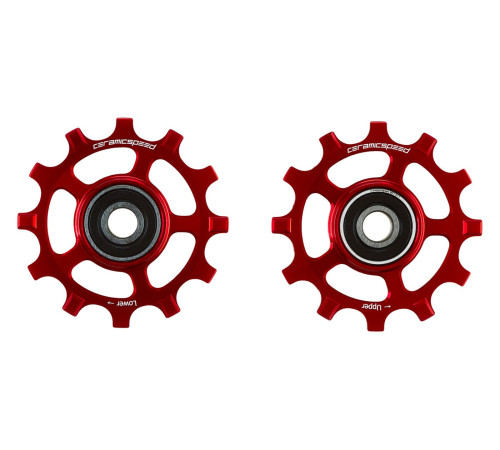 Tension and guide pulley set CeramicSpeed for Shimano 11s 12-tooth NW 9100/8000/RX800/GRX Coated Alloy 607 red (108566)