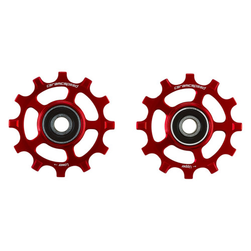 Tension and guide pulley set CeramicSpeed for Shimano 11s 12-tooth NW 9100/8000/RX800/GRX Coated Alloy 607 red (108566)