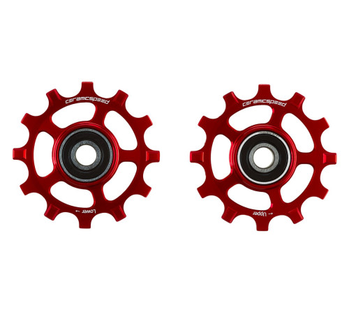 Tension and guide pulley set CeramicSpeed for SRAM 12s AXS Road Coated Alloy 607 red (107486)