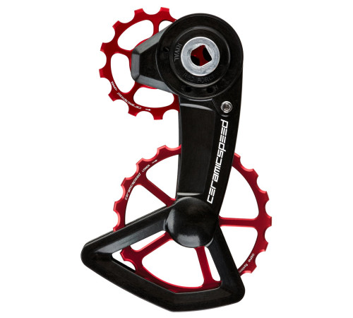 Tension and guide pulley set CeramicSpeed Oversized X for SRAM Red/Force/Rival AXS XPLR Alloy 607 stainless steel red (111344)