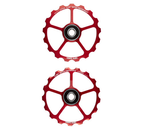 Tension and guide pulley set CeramicSpeed Oversized (spare) Alloy 607 stainless steel red (101672)