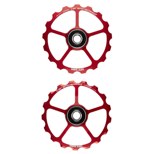 Tension and guide pulley set CeramicSpeed Oversized (spare) Alloy 607 stainless steel red (101672)
