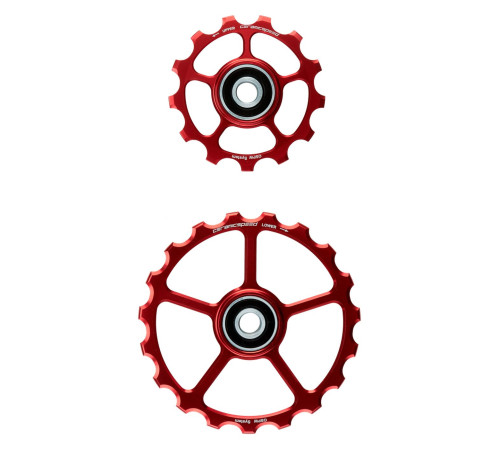 Tension and guide pulley set CeramicSpeed Oversized (spare) Alloy 607 stainless steel red (102415)
