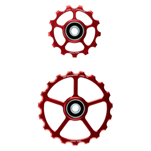 Tension and guide pulley set CeramicSpeed Oversized (spare) Alloy 607 stainless steel red (102415)