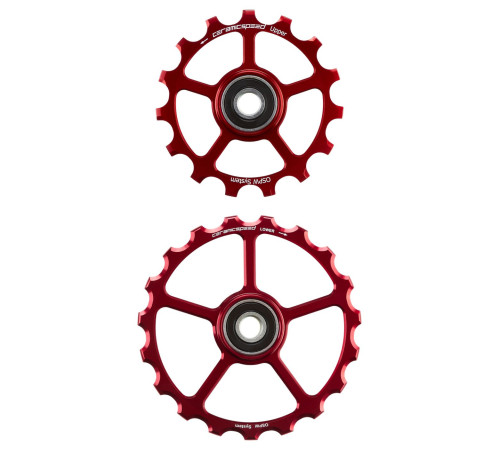 Tension and guide pulley set CeramicSpeed Oversized (spare) Alloy 607 stainless steel red (107849)