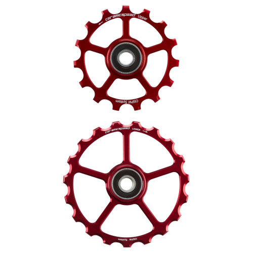 Tension and guide pulley set CeramicSpeed Oversized (spare) Alloy 607 stainless steel red (107849)