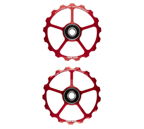 Tension and guide pulley set CeramicSpeed Oversized (spare) Coated Alloy 607 red (101673)