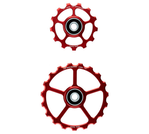 Tension and guide pulley set CeramicSpeed Oversized (spare) Coated Alloy 607 red (102429)
