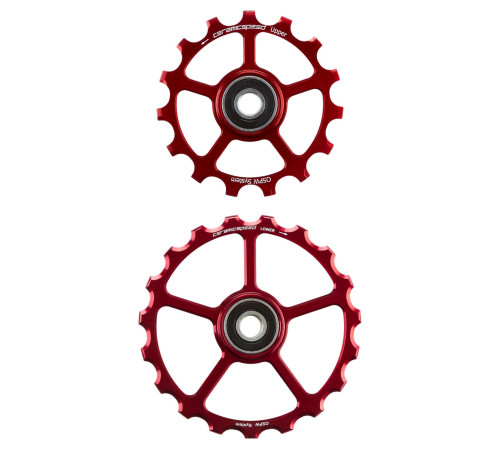 Tension and guide pulley set CeramicSpeed Oversized (spare) Coated Alloy 607 red (107850)