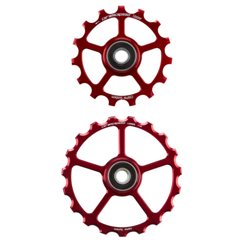 Tension and guide pulley set CeramicSpeed Oversized (spare) Coated Alloy 607 red (107850)
