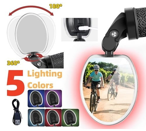 Spogulis ProX Vision MR-54 in handlebar oval adjustable with LED light USB