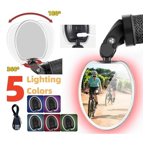 Mirror ProX Vision MR-54 in handlebar oval adjustable with LED light USB