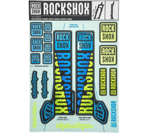 Fork service kit Rockshox decal sticker 35mm Troy Lee Designs blue-yellow
