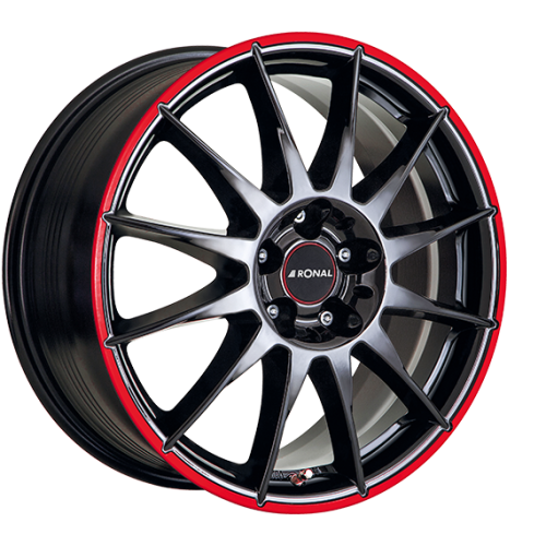 16" 4x108 Ronal R54 MCR JET BLACK-RED RIM ET25 7.0J