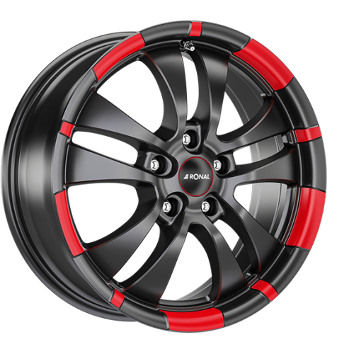 15" 4x108 Ronal R59 JET BLACK-MATT-RED RIM ET40 6.0J