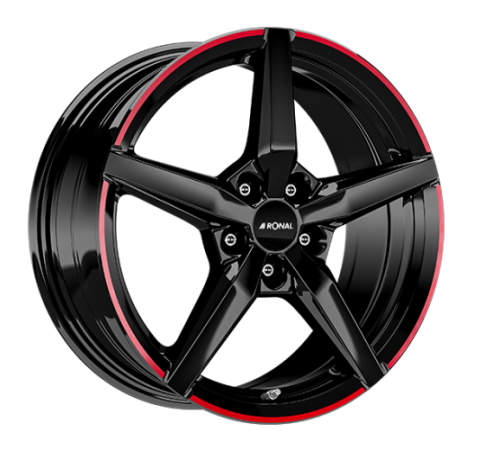 17" 5x100 Ronal R69 MCR JET BLACK-RED RIM ET48 7.5J