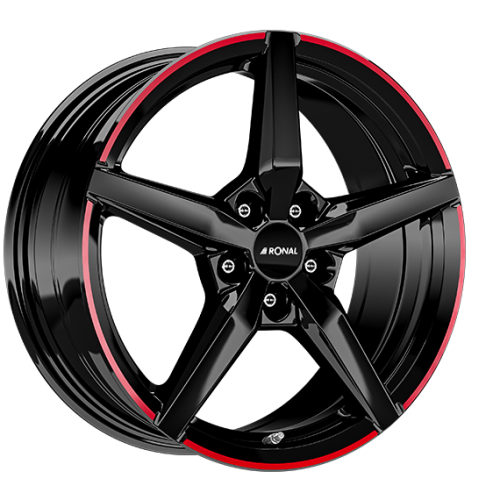 17" 5x100 Ronal R69 MCR JET BLACK-RED RIM ET48 7.5J