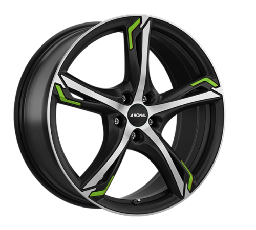 20" 5x110 Ronal R62 Green JET BLACK-MATT-FRONT CUT ET35 8.5J