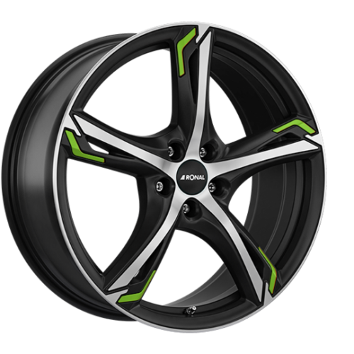 20" 5x112 Ronal R62 Green JET BLACK-MATT-FRONT CUT ET40 8.5J