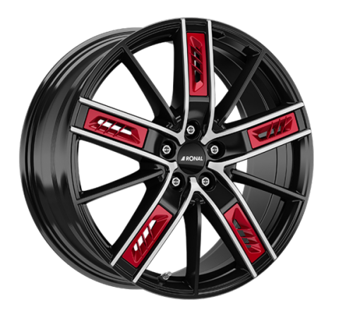 20" 5x108 Ronal R67 Red Right JET BLACK-FRONT CUT ET50 8.5J