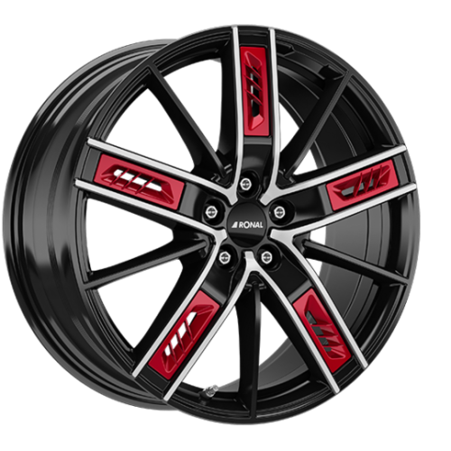 20" 5x108 Ronal R67 Red Right JET BLACK-FRONT CUT ET50 8.5J