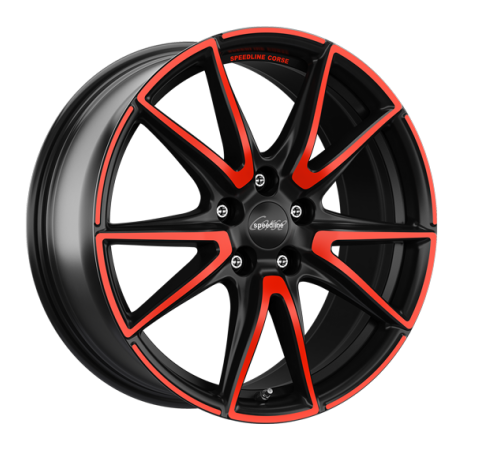 19" 5x112 Speedline SL6 Vettore MCR JET BLACK MATT RED SPOKE ET39 9.5J