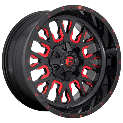 22'' 6x139.7 Fuel D612 Stroke Gloss Black Red Tinted Clear ET-19 10J