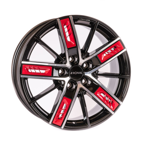 20" 5x112 Ronal R67 Red Left JET BLACK-FRONT CUT ET40 8.5J